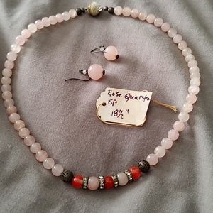 Rose quartz necklace with earrings